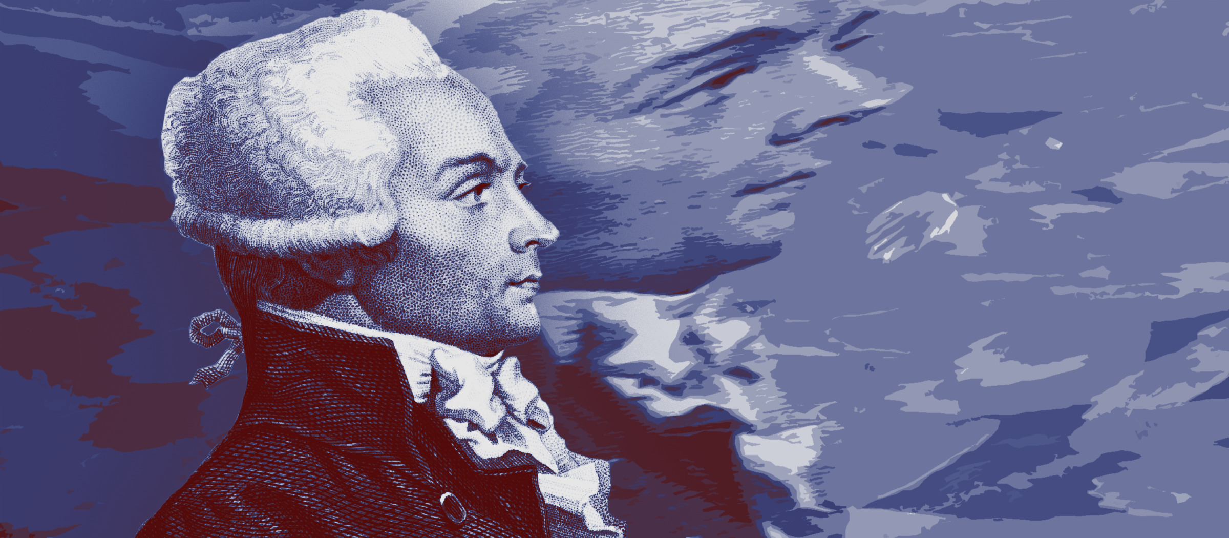 An illustrated portrait of Maximilien Robespierre against a textured historical backdrop.